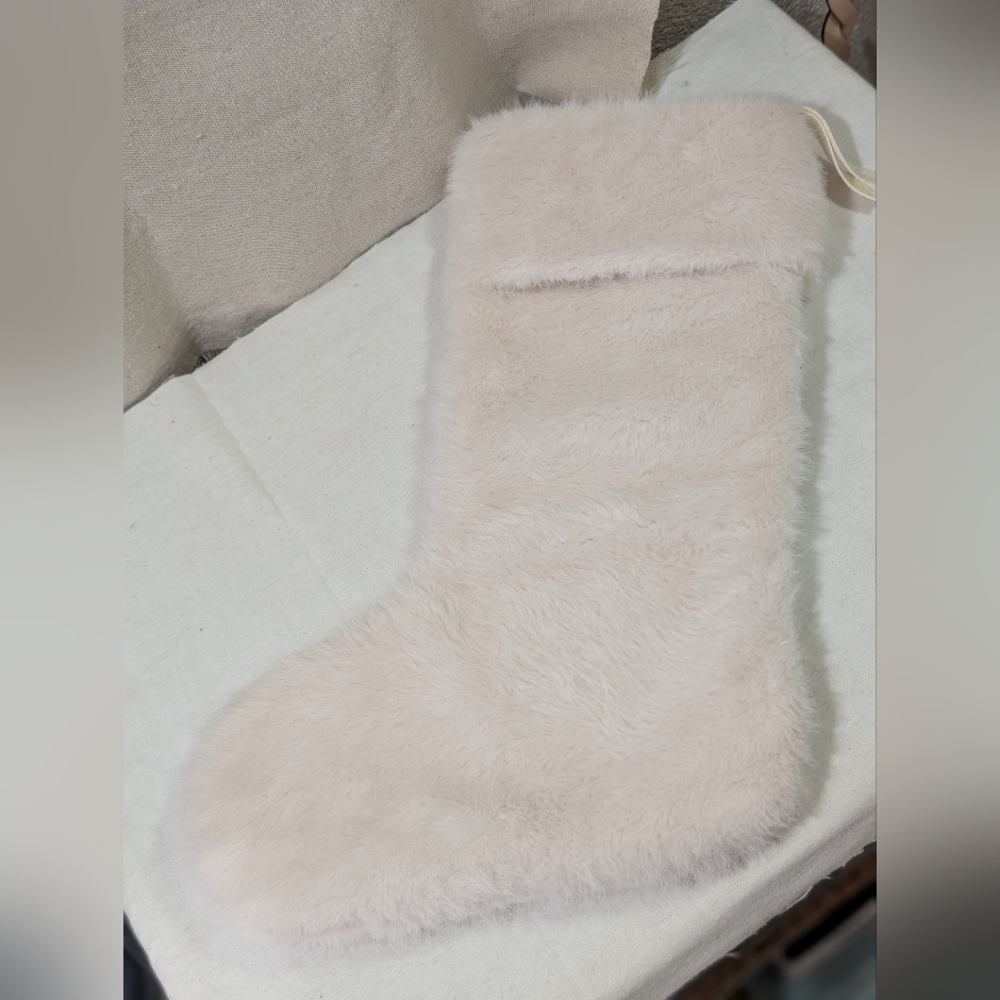 NWT Victorias Secret Christmas Stocking Exclusive White Faux Fur Gold Embroidery - Picture 3 of 5